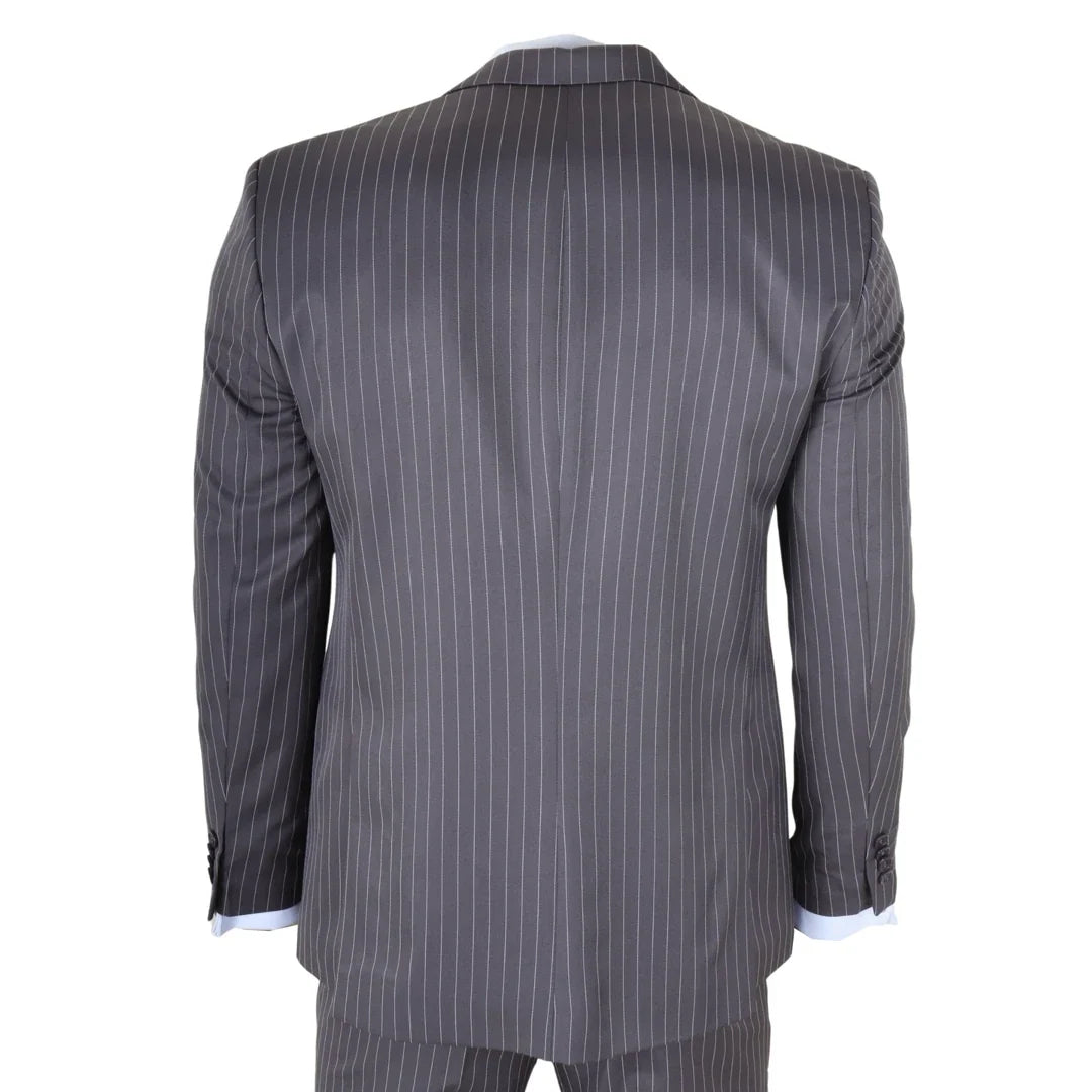 IM44 - Men's Classic Pinstripe 3 Piece Grey Suit