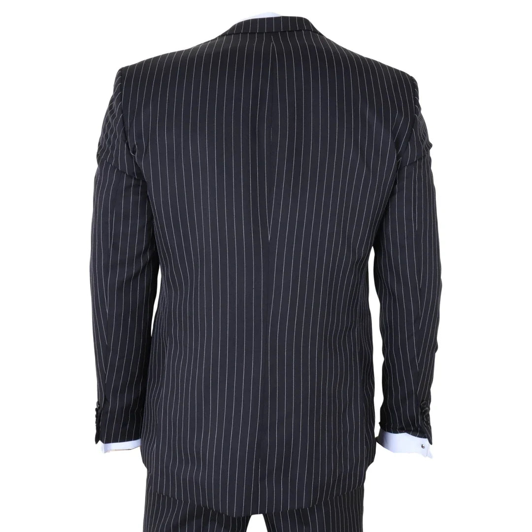 IM45 - Men's Classic Pinstripe 3 Piece Black Suit