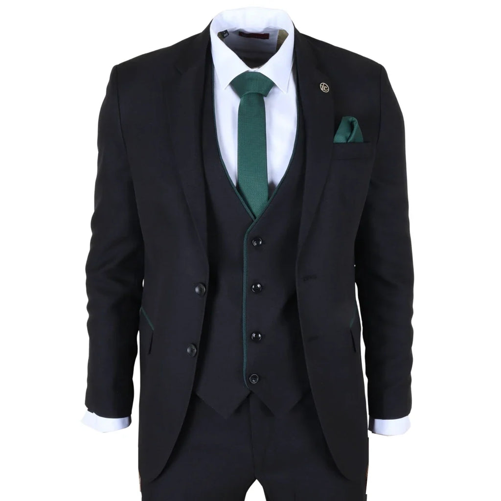 IM48 - Men's 3 Piece Black Tailored Fit Suit