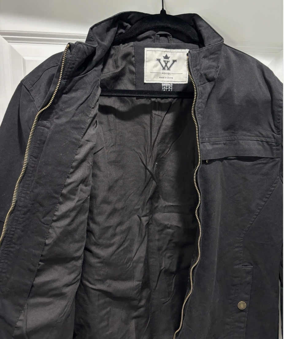 Mens Harrington Jacket Classic Lightweight Cotton Coat Black Size XXL WenVen