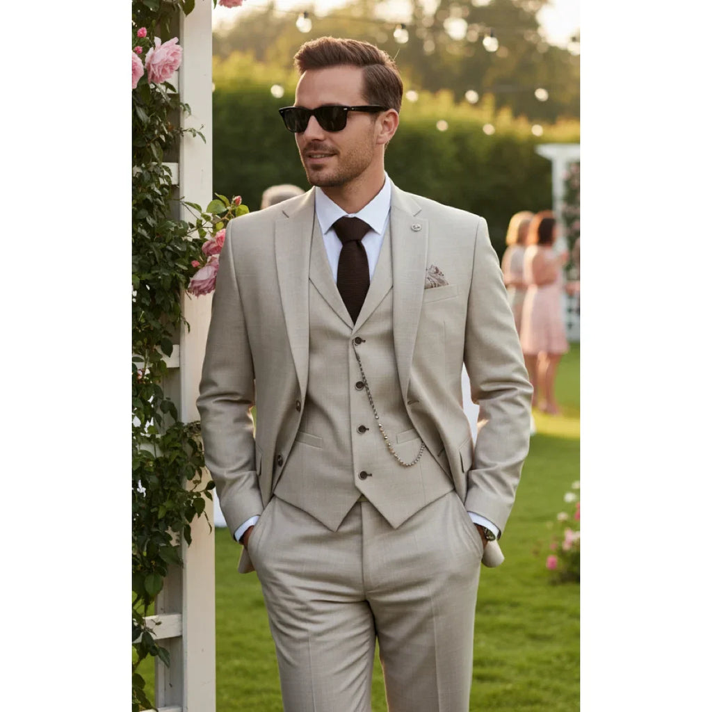 James - Men's 3 Piece Cream Tailored Fit Suit