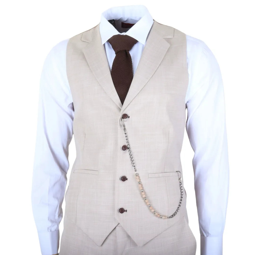 James - Men's 3 Piece Cream Tailored Fit Suit