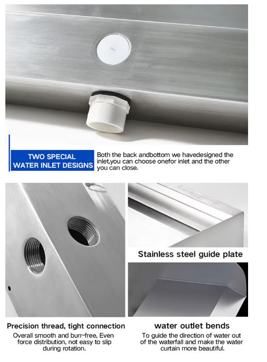 Pool Water Blade Waterfall Fountain LED Light Stainless Steel Garden Spa Wall