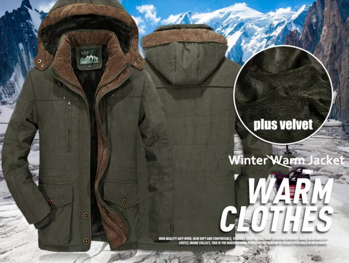 Men's Winter Parka Jacket Military Style Fleece Lined Hooded Coat Size M