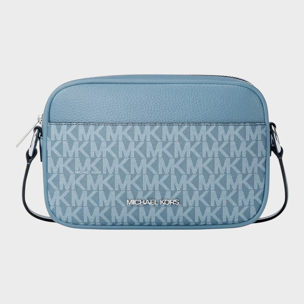 Jet Set Small Signature Logo Camera Crossbody Bag Denim Blue
