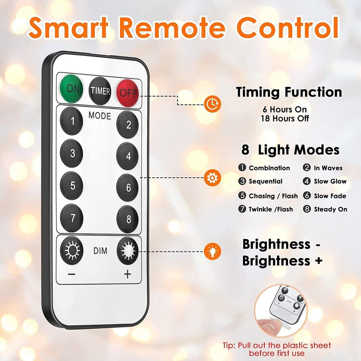 LED USB Light Curtain 3x3M 300 LEDs 8 Modes Warm White Indoor Anpro