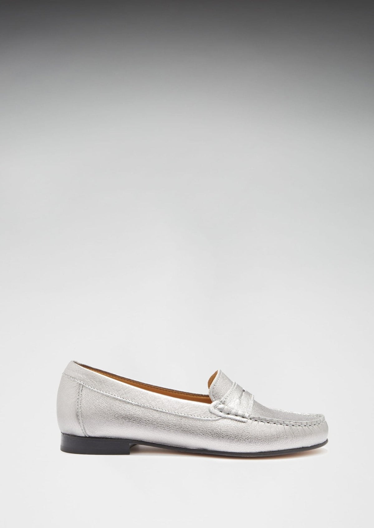 Women's Penny Loafers Leather Sole, titanium metallic leather