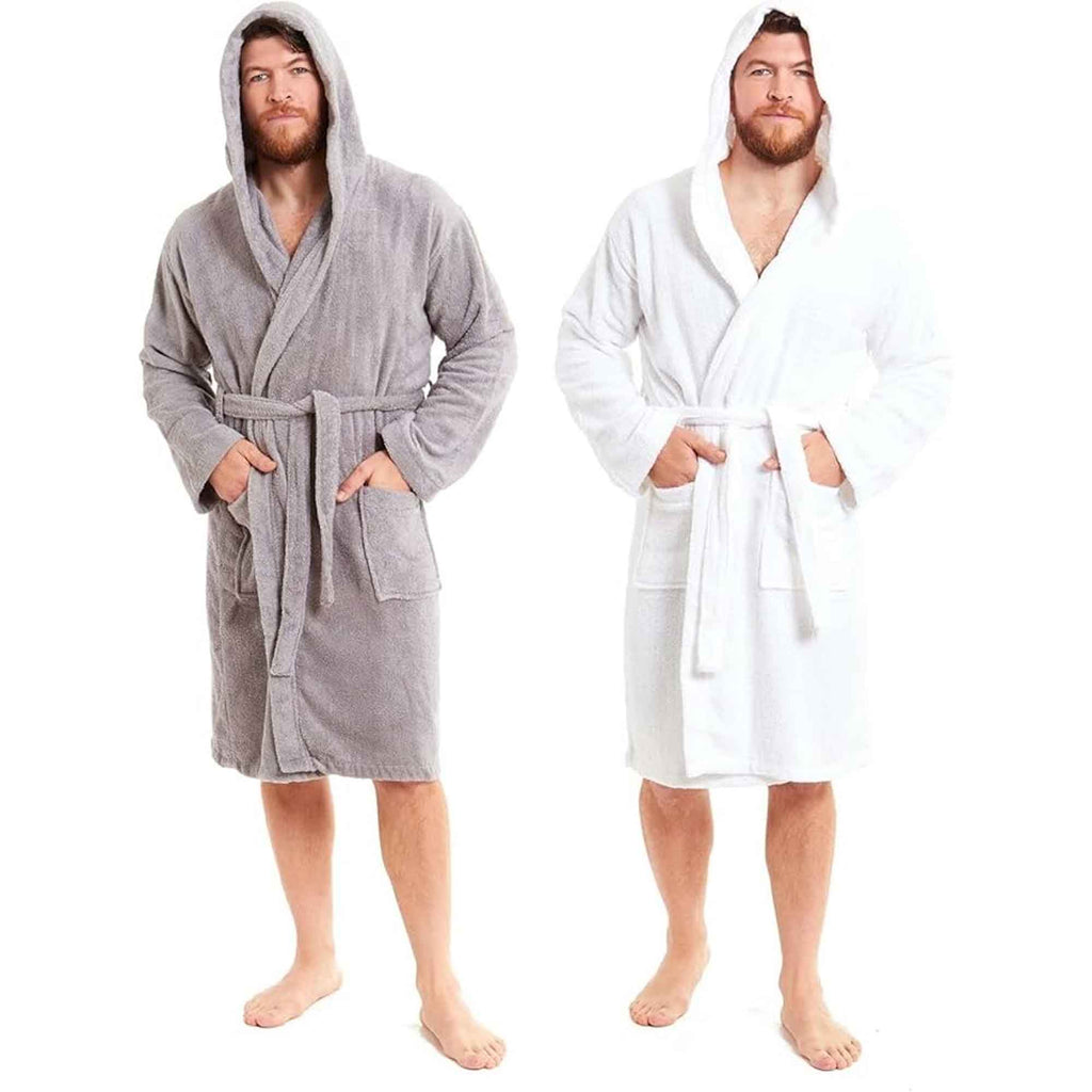 Toro Rocco Men's Bamboo Hooded Bath Robe Towelling Gown Quick Dry Ultra Absorbent Cotton Cosy Super Soft Robe