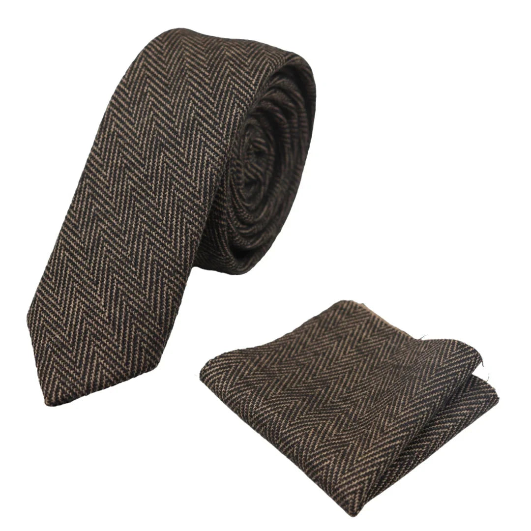 Men's Tweed Herringbone Tie & Pocket Square Set
