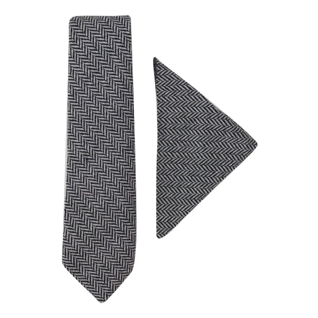 Men's Tweed Tie Hankie Set Classic British Heritage Wool Herringbone