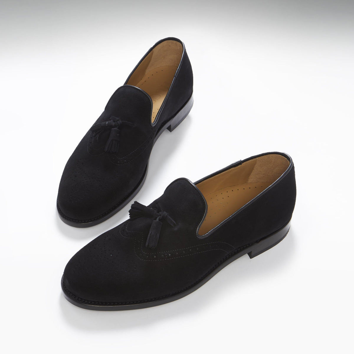 Black Suede Tasselled Brogues, Welted Leather Sole