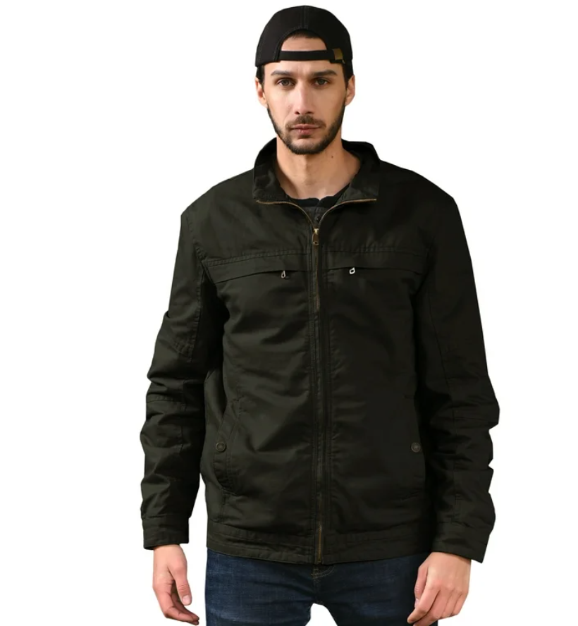 Mens Harrington Jacket Classic Lightweight Cotton Coat Black Size XXL WenVen
