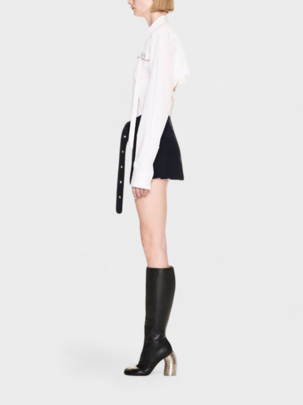 Stretch Belted Pleated Miniskirt Blue