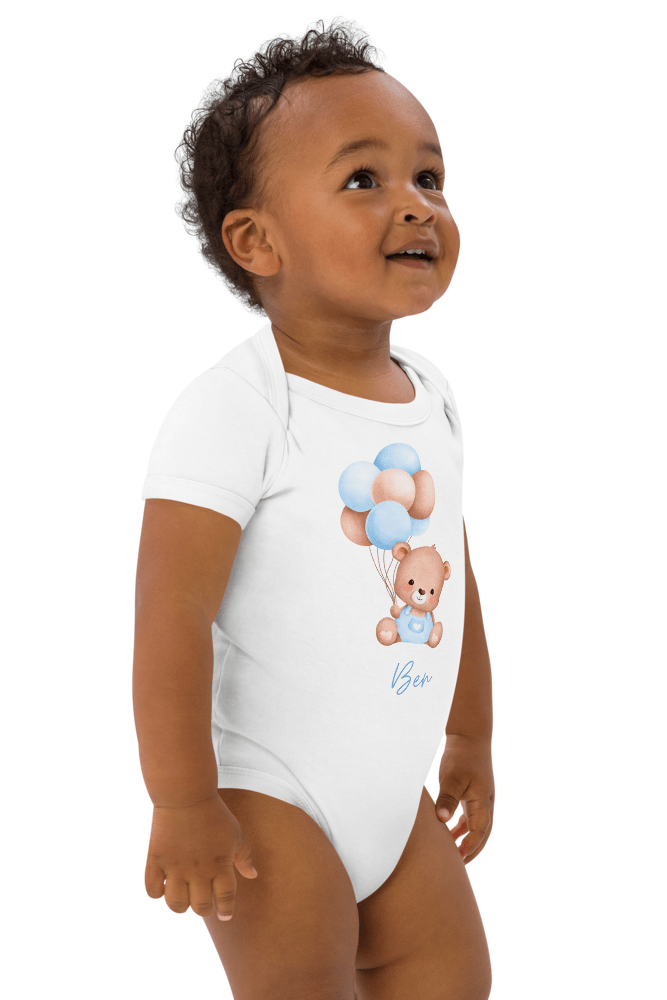 Personalised Name Bear Blue Baloon Bodysuit