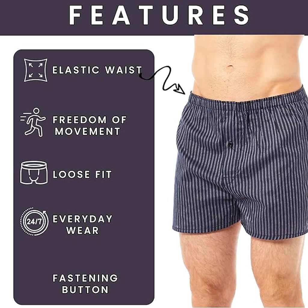 Sock Stack Men's Woven Boxers 6 Pack Loose Fit Polycotton Comfort Waistband Multipack