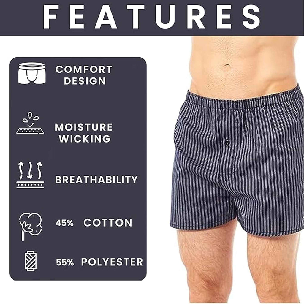 Sock Stack Men's Woven Boxers 6 Pack Loose Fit Polycotton Comfort Waistband Multipack