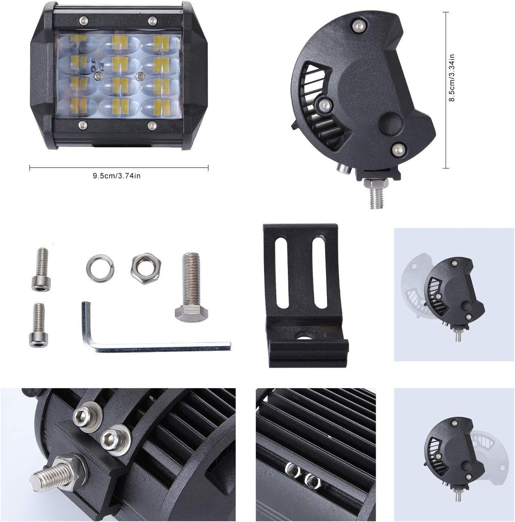 LED Work Light Pods 4 Inch Pair 72W Spot Off Road Fog Lights 12V 24V YUGUANG