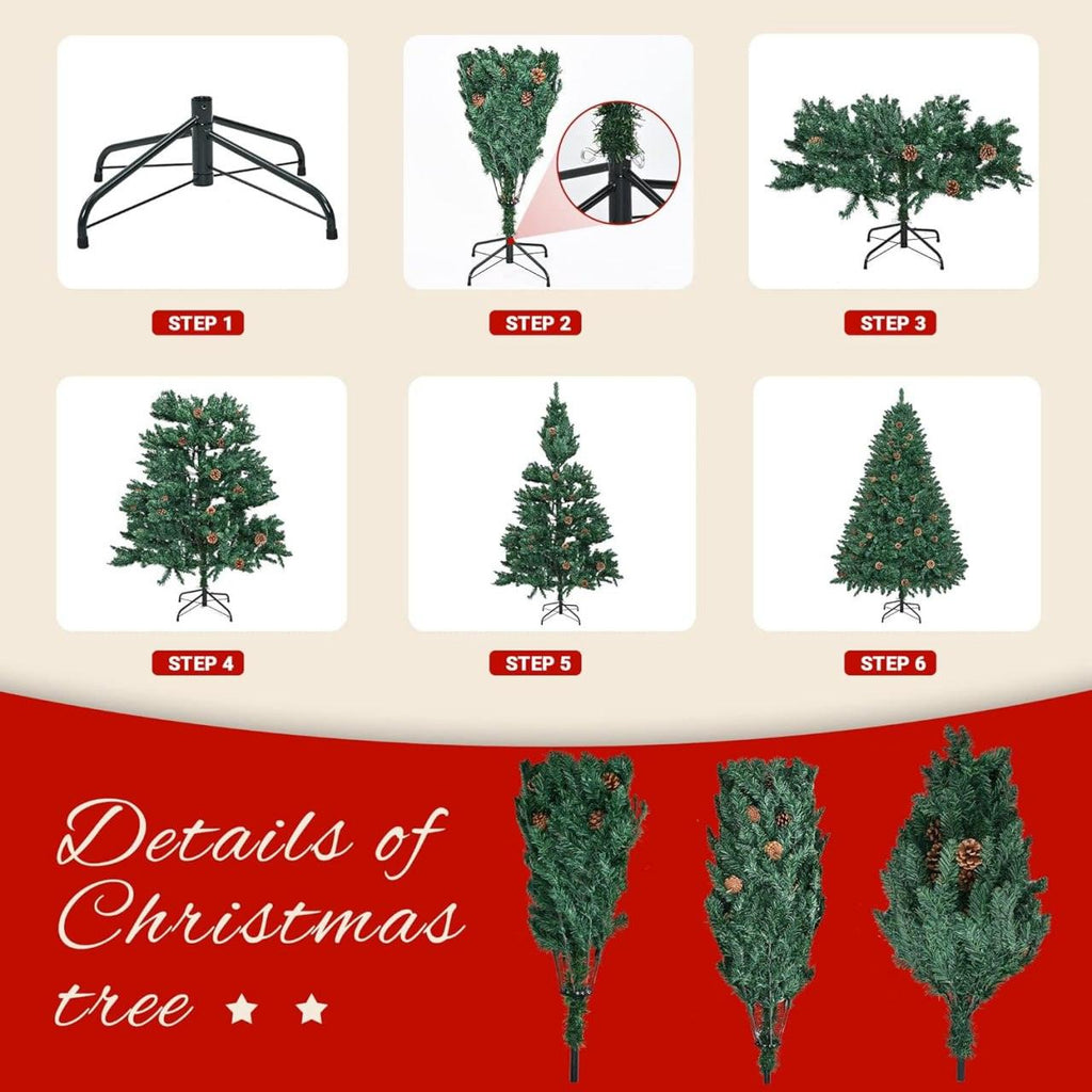 Artificial Christmas Tree 5ft Snowy with Pine Cones Fold Out GIGALUMI
