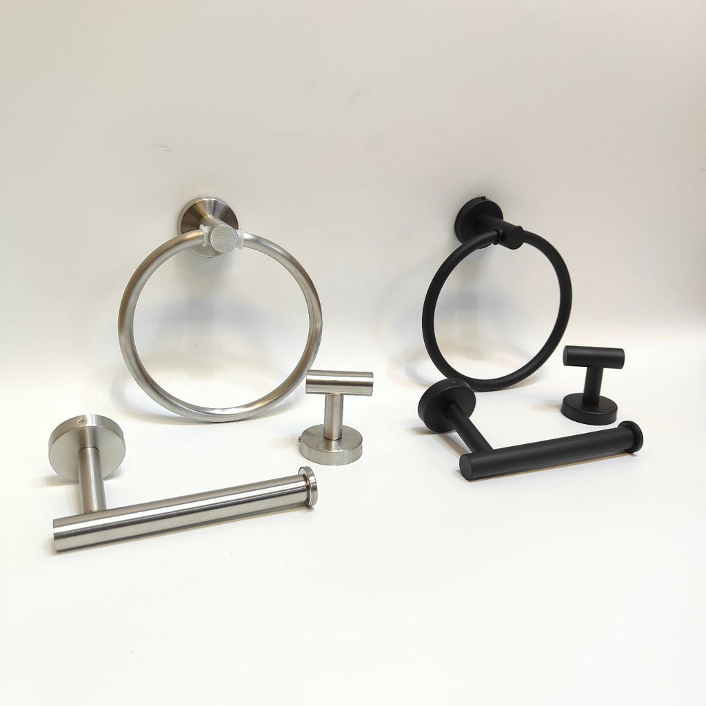 3-Piece Bathroom Accessory Set: Toilet Roll Holder, Towel Ring & Coat Hook