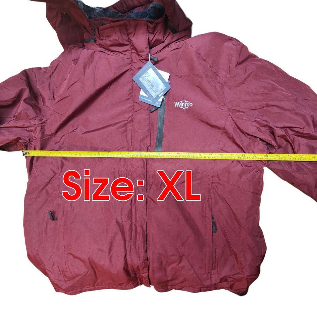 Wantdo Womens Ski Jacket Wine Red XL XXL Waterproof Fleece Lined Winter Coat