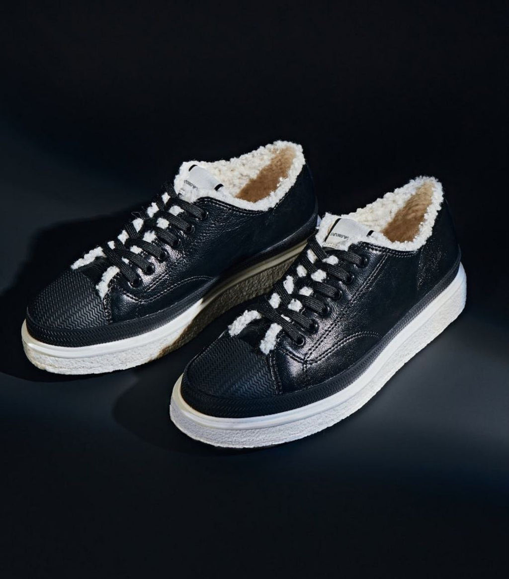 Emporio Armani Womens Black Leather Trainers Faux Fur UK 5 EU 38 Sneakers