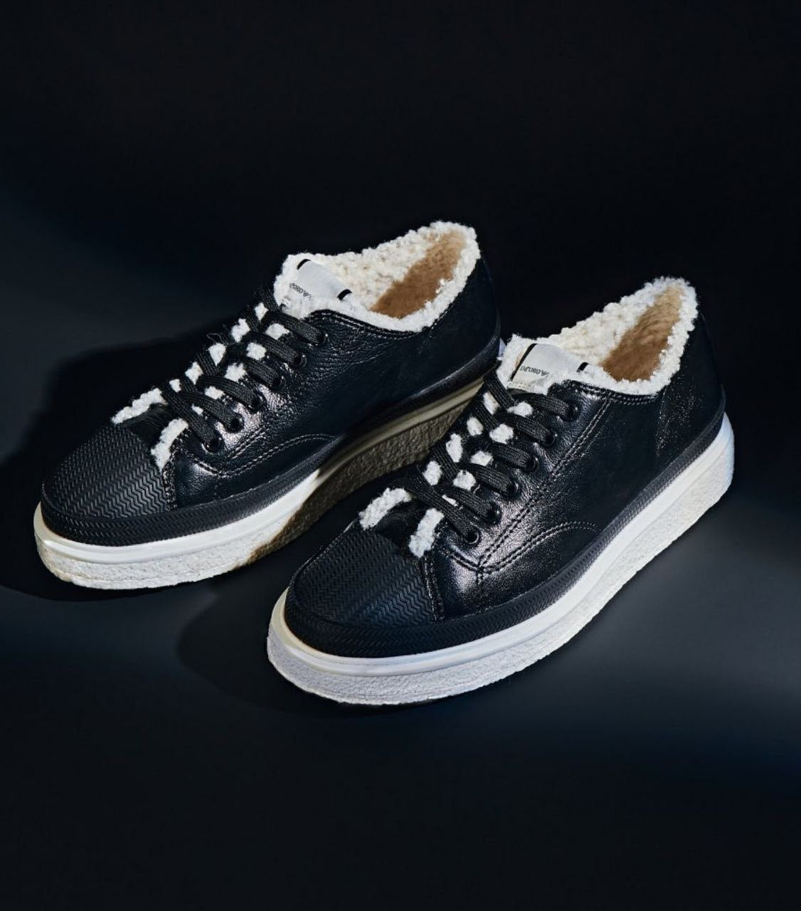 Emporio Armani Womens Black Leather Trainers Faux Fur UK 5 EU 38 Sneakers