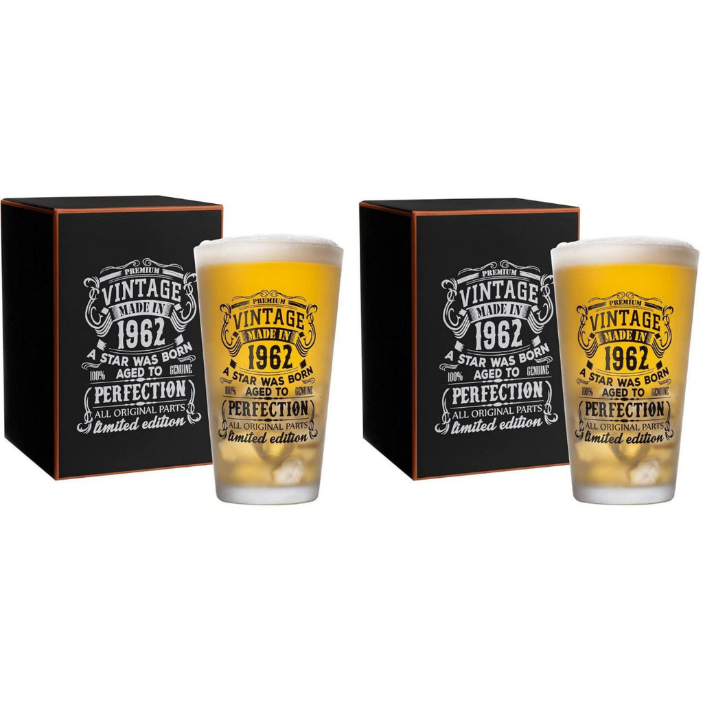 Birthday Pint Glasses Set of 2 Vintage 1962 or 1992 Beer Glass Gift 480ml
