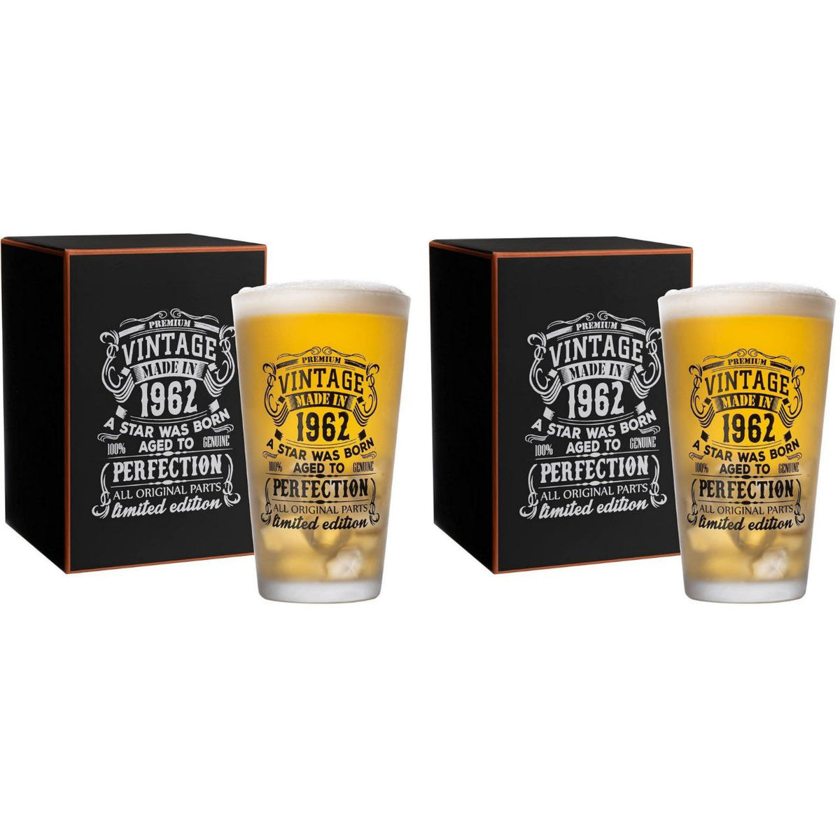 Birthday Pint Glasses Set of 2 Vintage 1962 or 1992 Beer Glass Gift 480ml