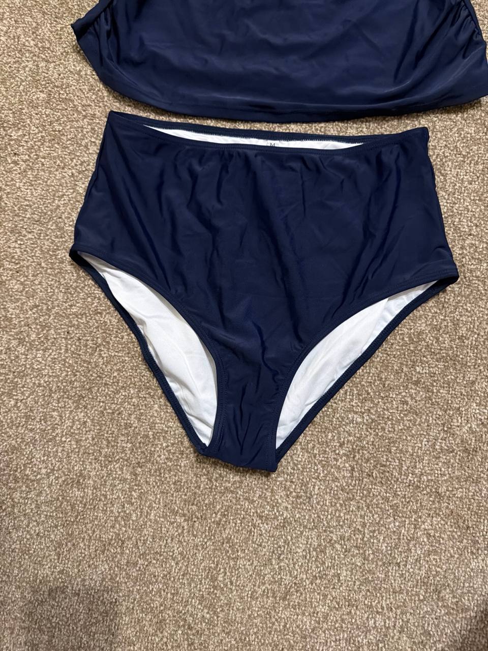 Womens Swimsuit Two Piece Tankini Tummy Control Halter Navy Size M Kate Kasin