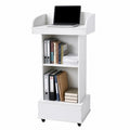 Lectern Podium Stand White Lockable Wheels Storage Shelves Portable lesolar Desk