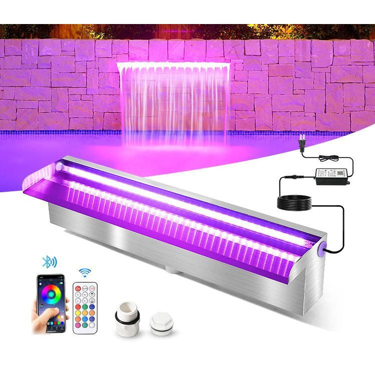 Pool Waterfall Fountain with LED Light Stainless Steel Rectangular Spa Cascade
