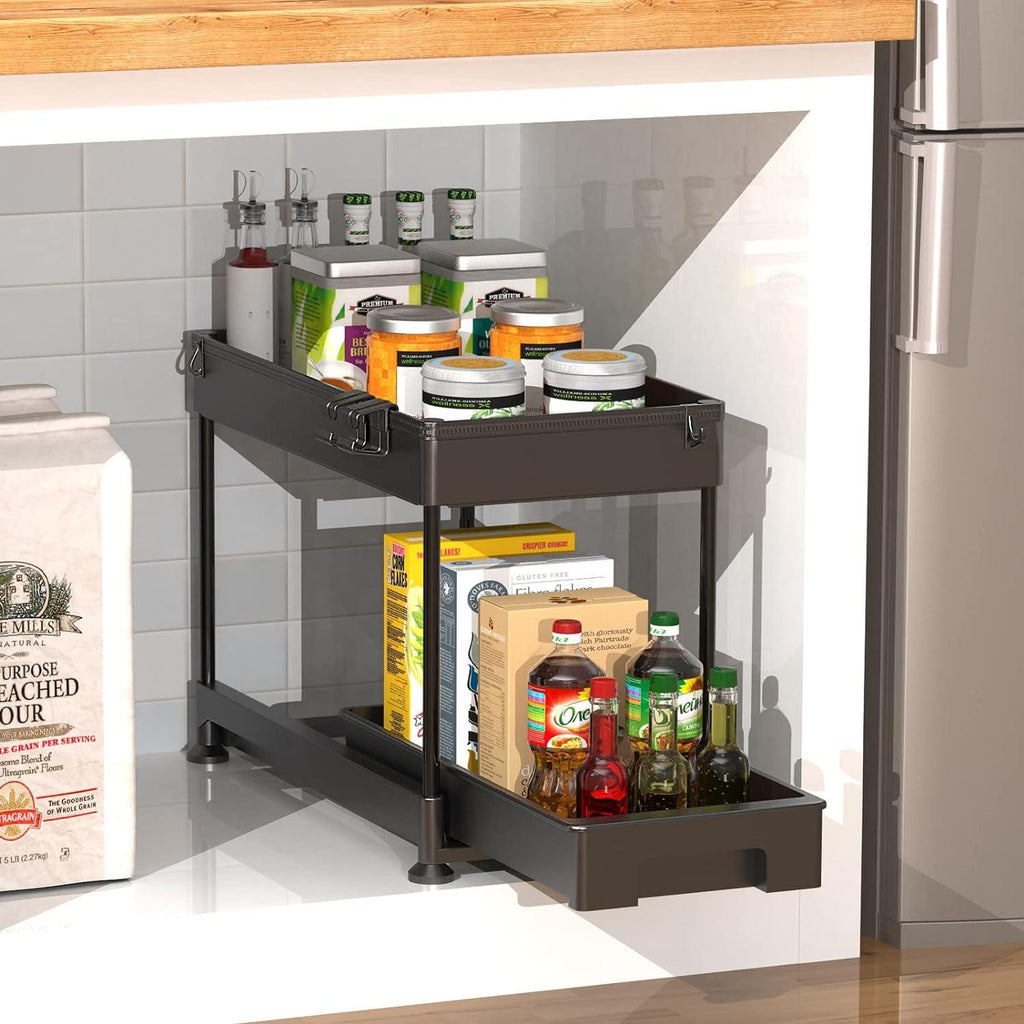 Under Cabinet Slide Out Storage Drawer 2 Tier Under Sink Organizer Kitchen Ronlap