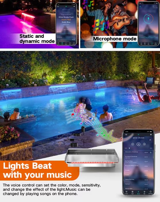 Pool Water Blade Waterfall Fountain LED Light Stainless Steel Garden Spa Wall