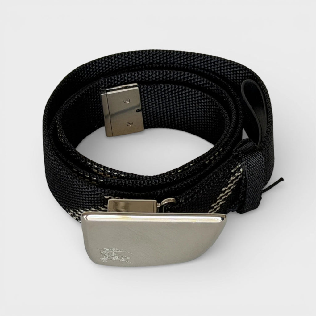Metal Buckle Shield Webbing Black Silver Belt