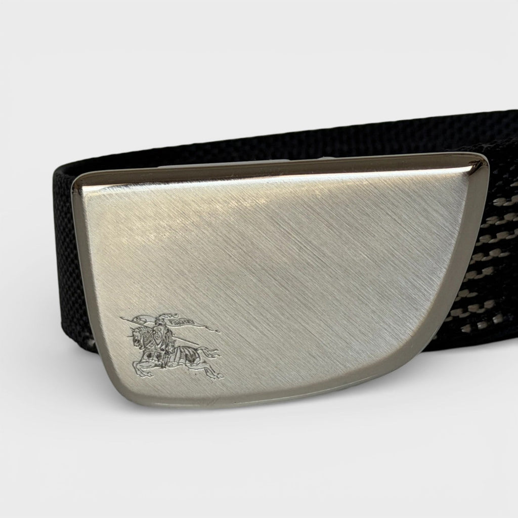Metal Buckle Shield Webbing Black Silver Belt