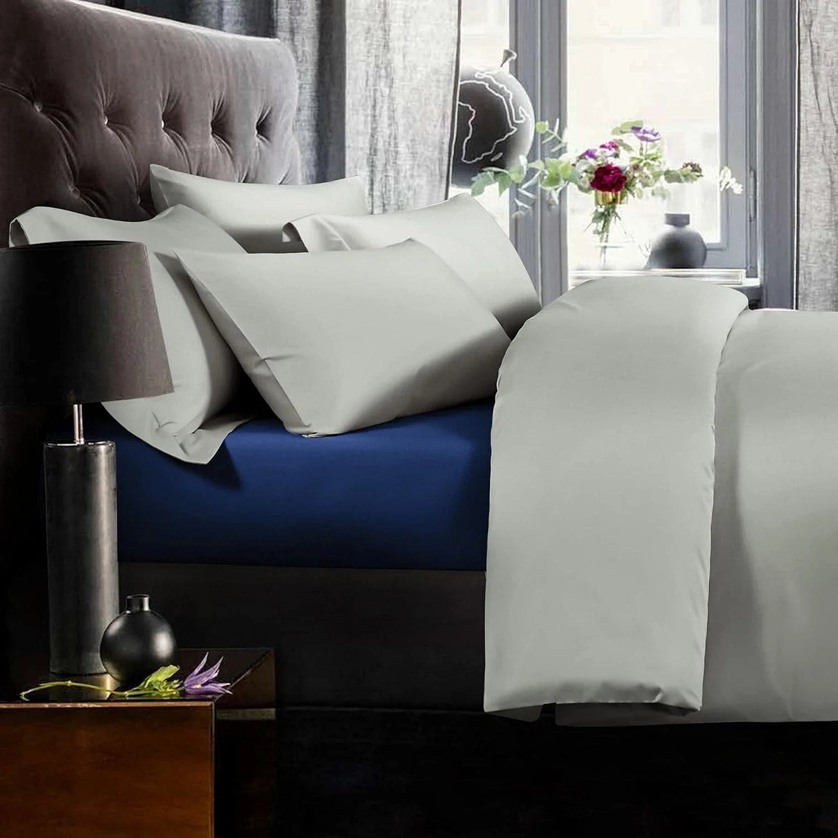 Single Fitted Sheet Egyptian Cotton 90x190+30cm 100% Breathable Navy NTBA