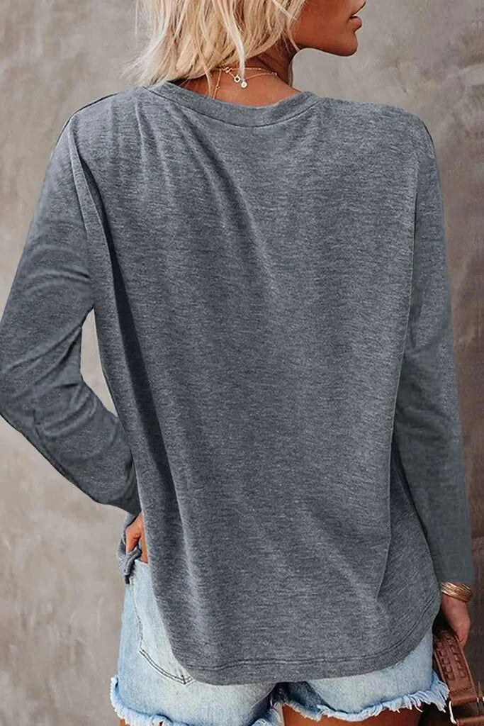 Womens Long Sleeve Shirts Crew Neck Solid Casual Basic Tops Cotton 65%