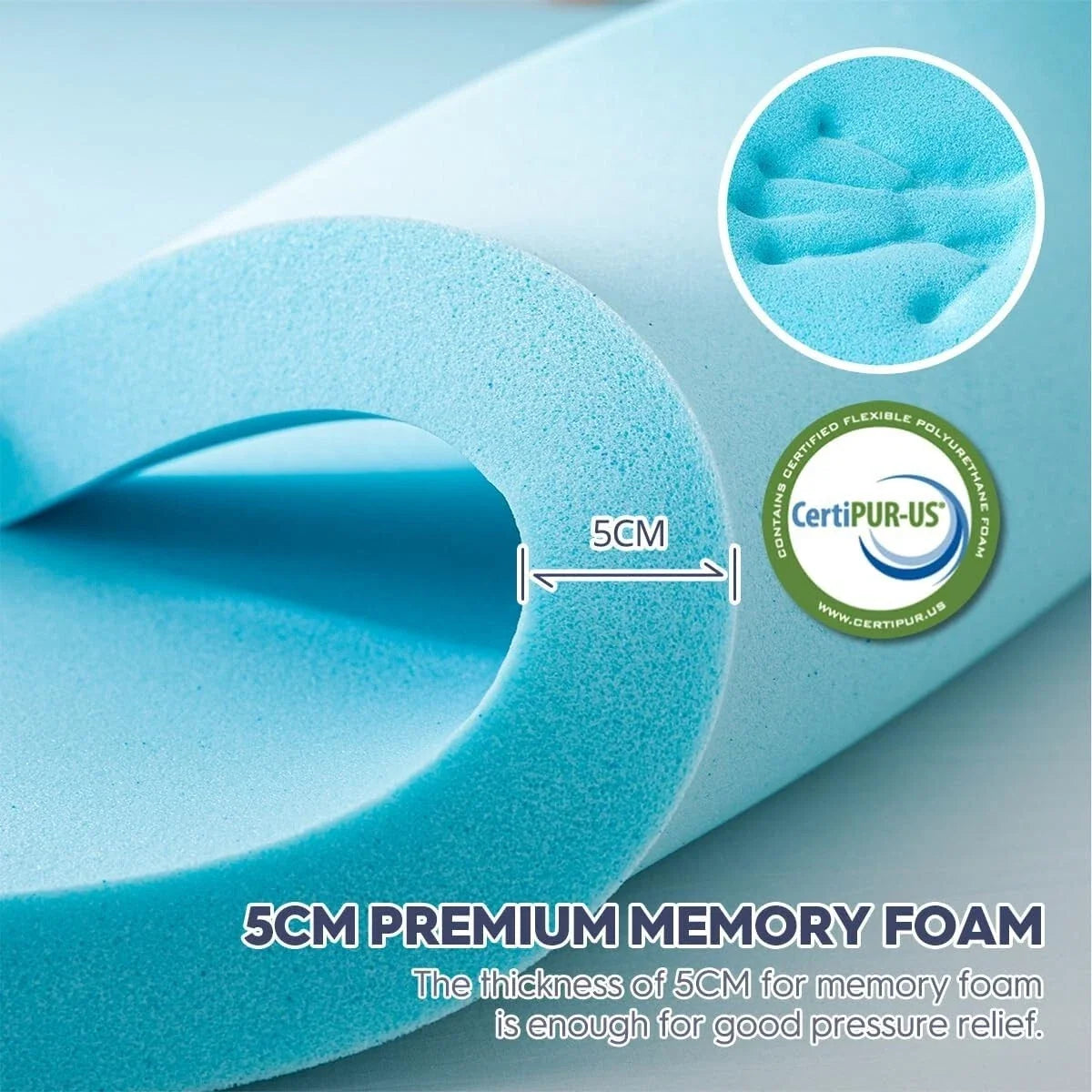 Memory Foam Topper Super King 180x200cm Bamboo Layer ELEMUSE