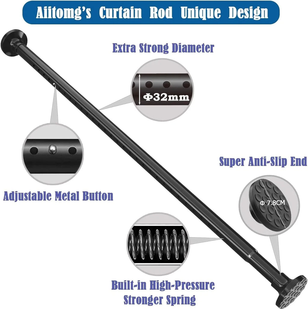 Shower Curtain Rail Tension Rod No Drill 110-165cm Anti Slip Extendable Aiitomg