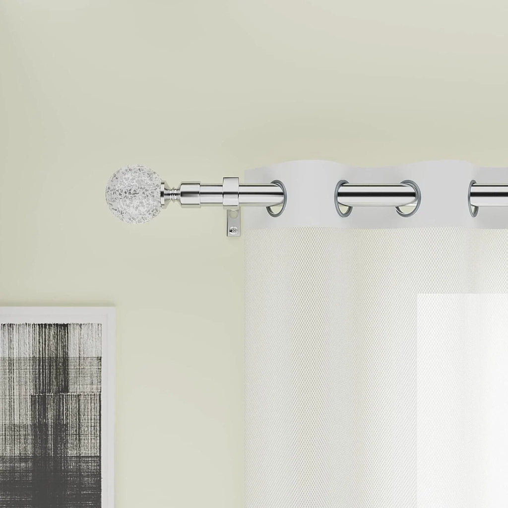 Curtain Pole Extendable 70-210cm Chrome Mosaic Ball Finials Rod Set BOOM JOG