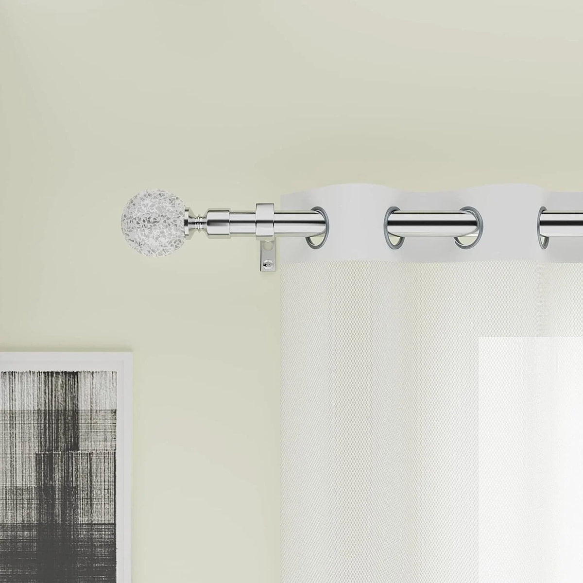 Curtain Pole Extendable 70-210cm Chrome Mosaic Ball Finials Rod Set BOOM JOG