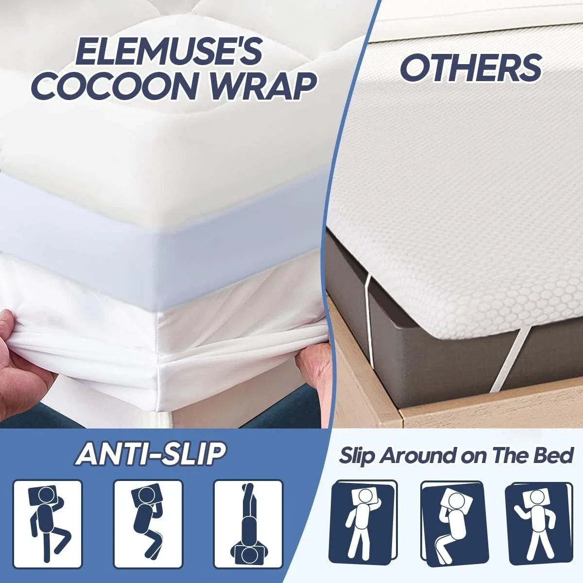 Mattress Topper Single 90x190cm Firm Support Washable Cover ELEMUSE