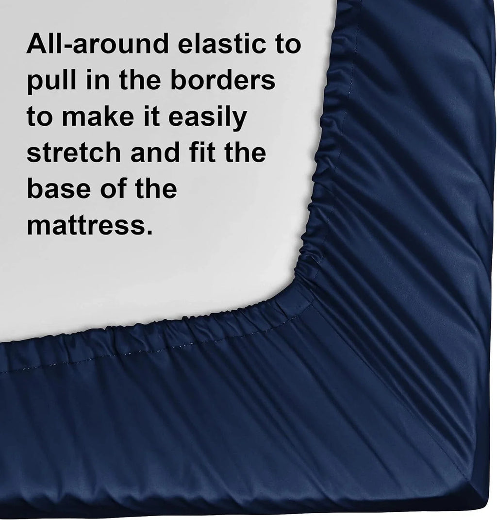 Single Fitted Sheet Egyptian Cotton 90x190+30cm 100% Breathable Navy NTBA