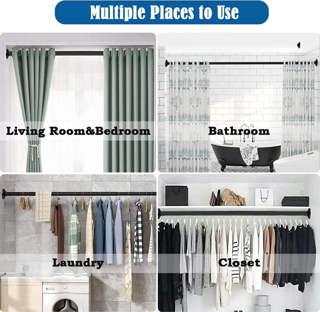 Shower Curtain Rail Tension Rod No Drill 110-165cm Anti Slip Extendable Aiitomg