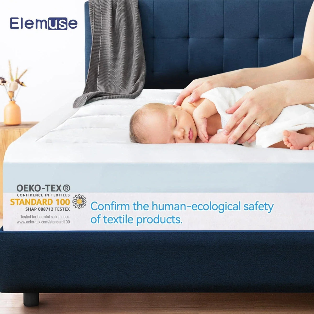 Mattress Topper Single 90x190cm Firm Support Washable Cover ELEMUSE