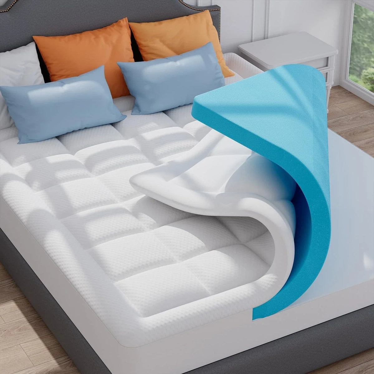 Memory Foam Topper Super King 180x200cm Bamboo Layer ELEMUSE