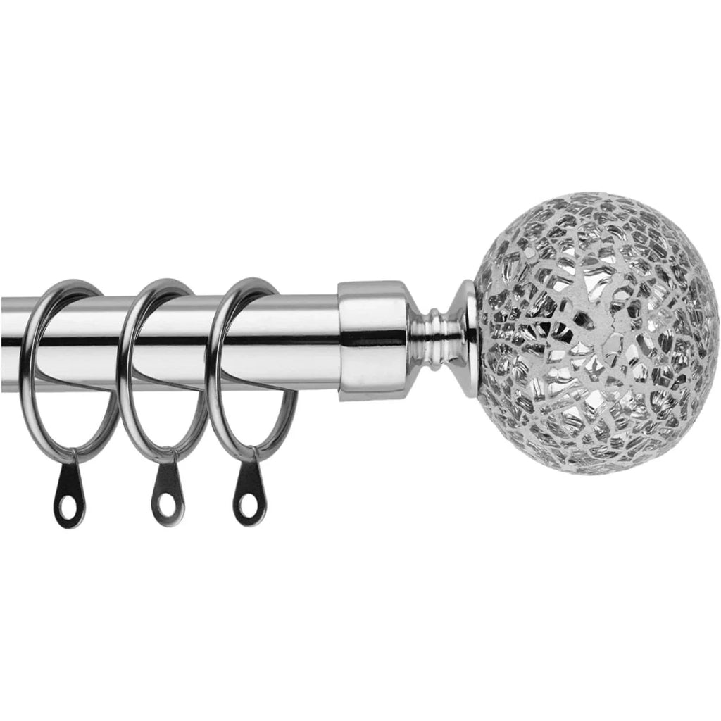 Curtain Pole Extendable 70-210cm Chrome Mosaic Ball Finials Rod Set BOOM JOG