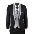 Sal-Yaica - Men's 4 Piece Wedding Suit Groom Shawl Collar Black Silver Cravat
