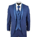 Sal-Yaica - Men's 4 Piece Wedding Suit Groom Shawl Collar Blue Cravat