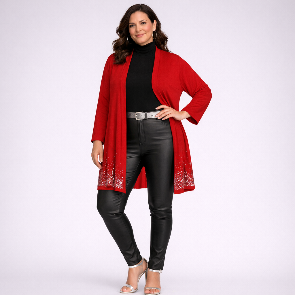 Open Front Jacket / Cardigan with Sequin Hem